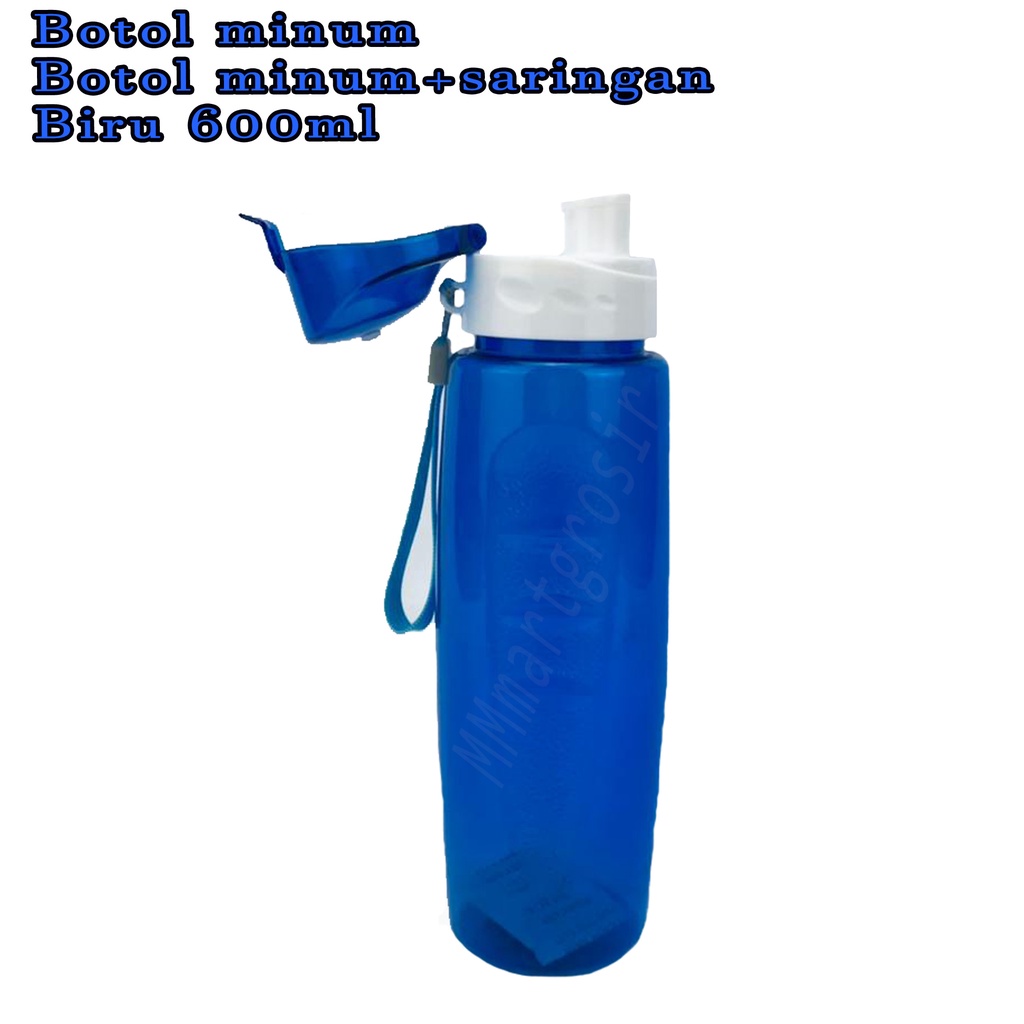 Botol minum + saringan * botol plastik * Warna biru * 600ml