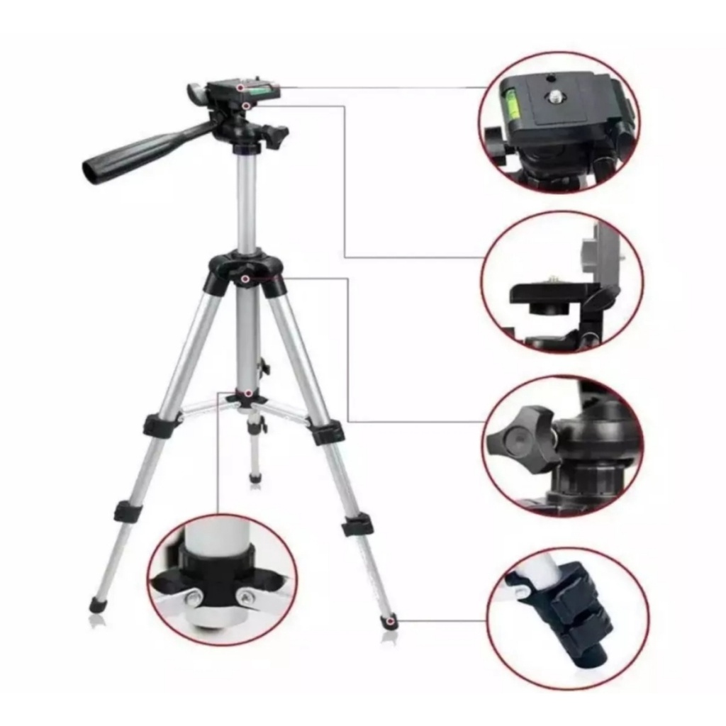 Tripod-Tongsis 3110 Lipat-Tripod 3110 Stainless With 3x Extend Leg-Suite Tripot For Smartphone, Camera, Handycam-Tripod HP Dan Kamera Universal +Free Holder U Dan Tas Tripod Dudukan Kamera-Tongsis 1Meter