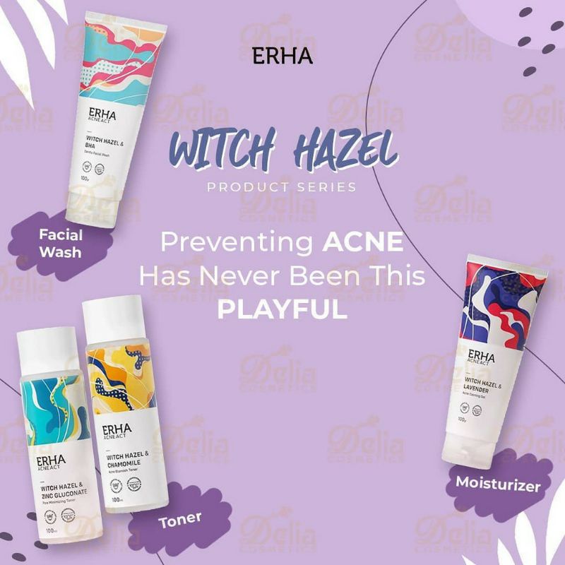 ERHA acneact witch hazel series - facial wash 100 g - acne calming gel 100 g - pore minimizing toner 100ml - acne blemish toner 100ml