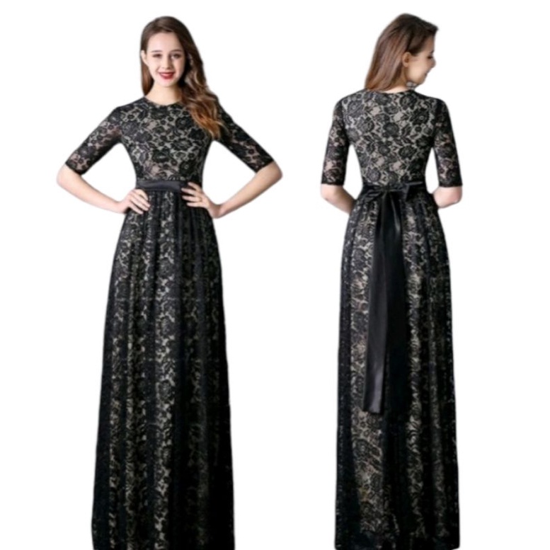 Dress Trendy Sabrina Elisabeth Korea Model Baju Natal Terbaru Brokat Long Dress maxy Brukat Carlina 