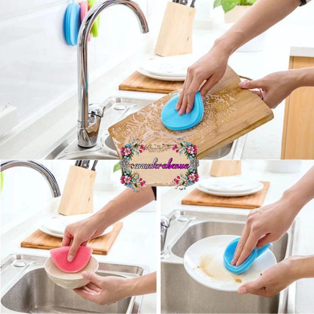 RT04 SPONS SPONGE SPON PENCUCI PIRING BULAT SILIKON SILICONE BRUSH SERBAGUNA FOOD GRADE SB2964