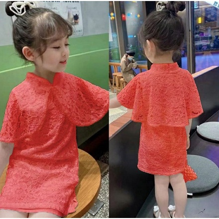 Baju Dress Brukat Pesta Imlek Anak Princes Perempuan Umur 4 5 6 7 Tahun Simple Syantik Trend Kekinia