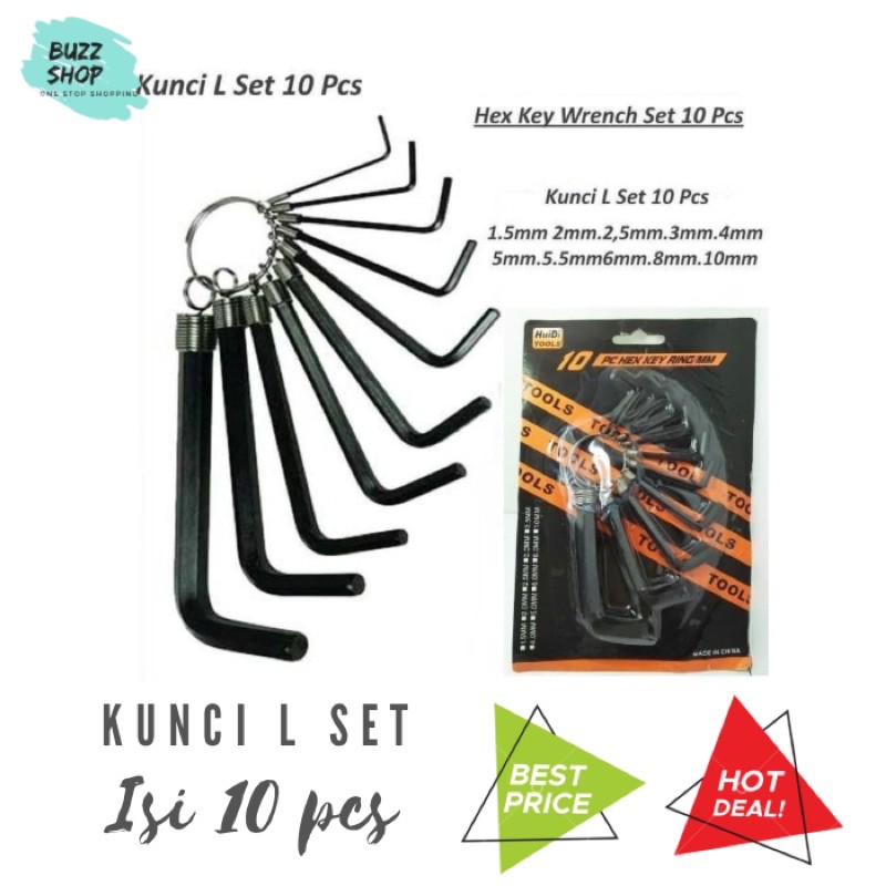 Kunci L Set 10 pcs / Hex Key Ring Set 10in1