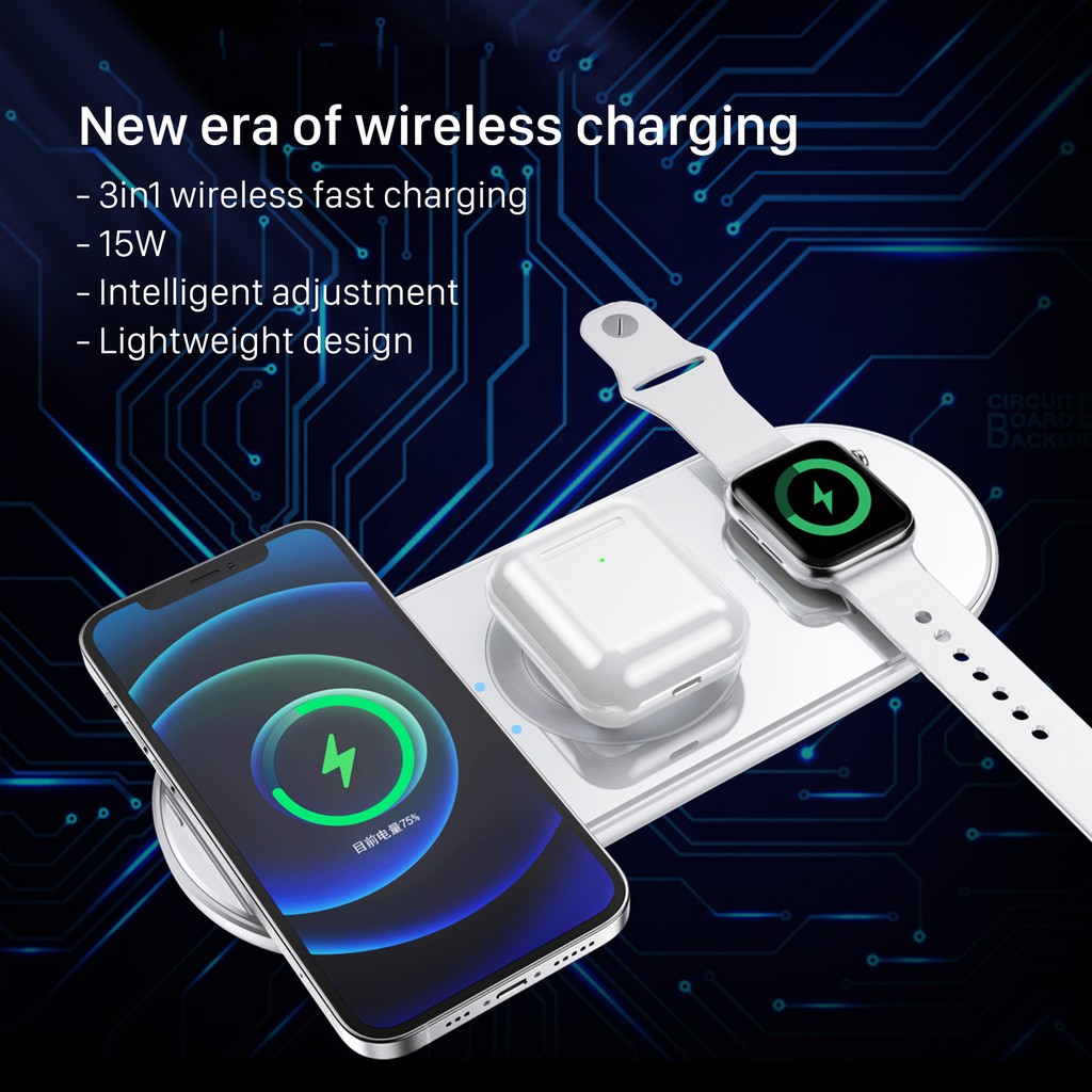 KiiP V6 Wireless Charger Pad 3in1 Fast Charging Iphone Samsung Watch