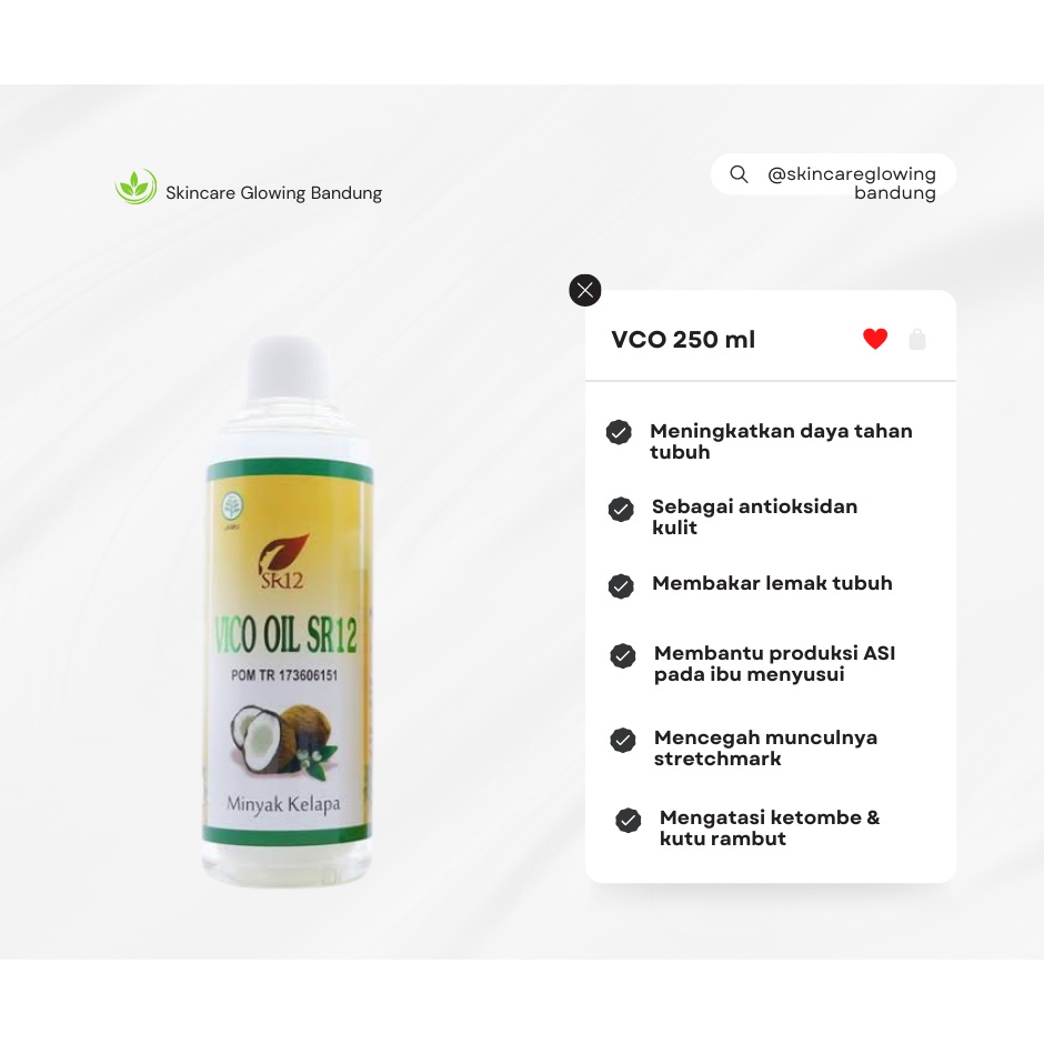 SR12  Virgin Coconut Oil Vco Minyak kelapa Murni Grade A Suplemen Daya Tahan Tubuh Imun Booster Untuk Kesehatan dan Kecantikan