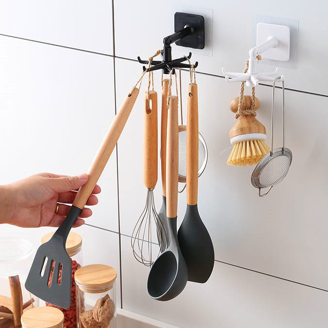 GANTUNGAN PUTAR SPATULA DAPUR SERBAGUNA 360 RAK GANTUNG HANDUK 6 HOOK