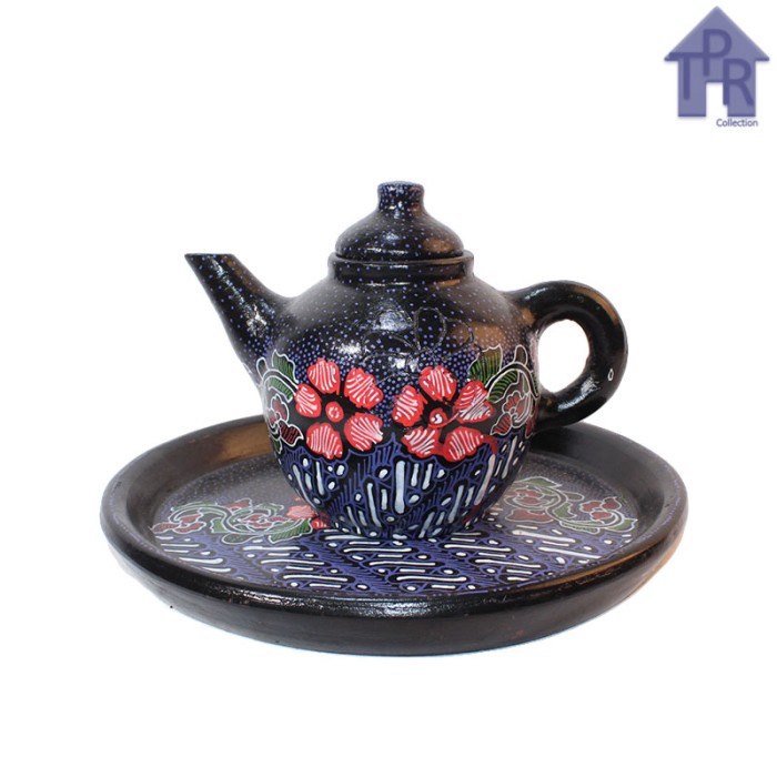 Gerabah Tea Set Premium - Poci Batik Tulis - Motif Dot B