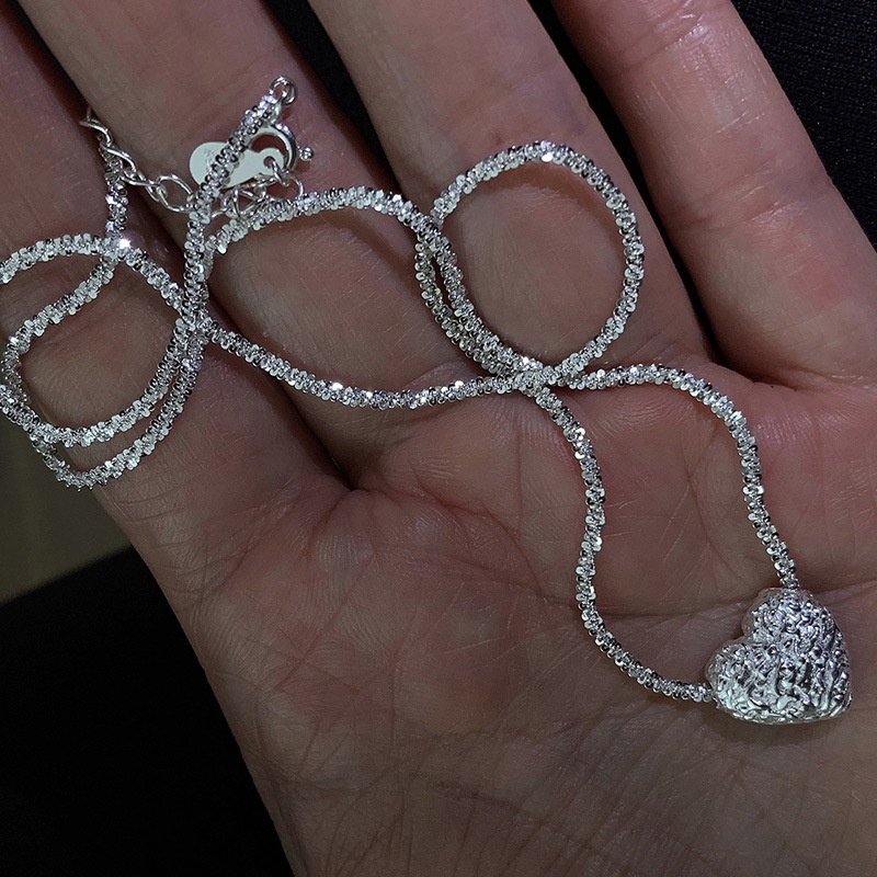 Kalung Rantai Sterling Silver 925 Dengan Liontin Hati + Bintang Berkilau Untuk Wanita