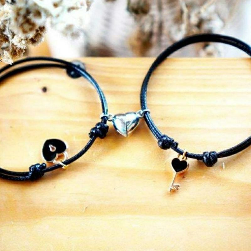 Bisa Cod Gelang Magnet gembok kunci dan kunci / Gelang liontin gembok dan kunci / Gelang Couple