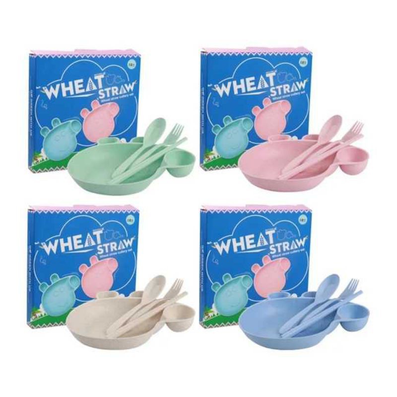 Piring Makan Set Anak Piggy Bahan Wheat Straw Food Grade / Tempat Makan Anak Bahan Jerami