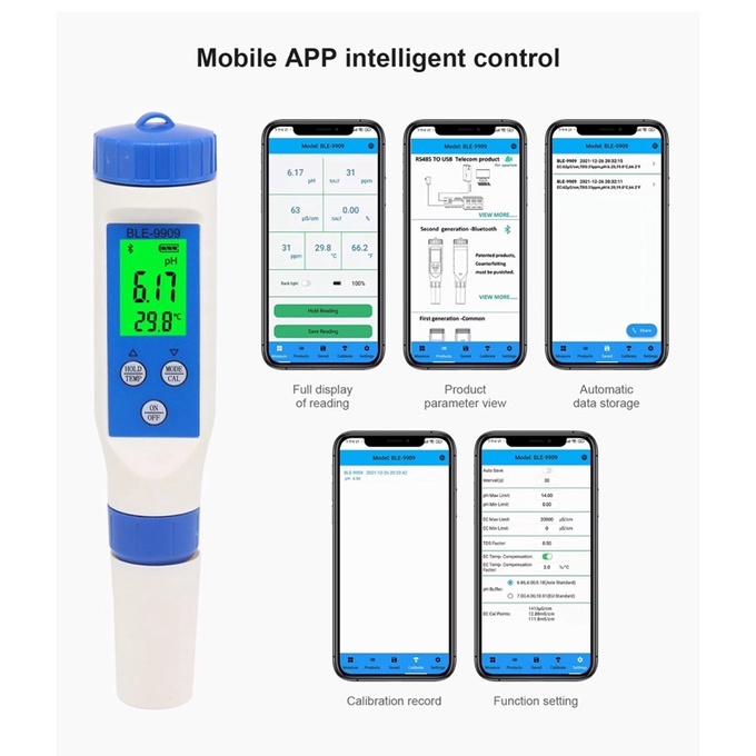 Digital Water Tester Bluetooth 5 in 1 BLE-9909 Salt-PH-EC-TDS-TEMP Meter