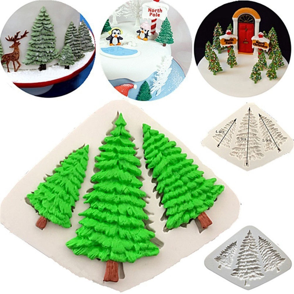 Three Christmas Trees 3d Silicone Cake Fondant Mold Diy Kitchen Baking Mould Shopee Indonesia