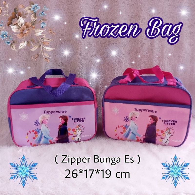 Tas Frozen ELSA  Tupperware ( Zipper Bunga Es ) / Tas Forever Sister FROZEN Tupperware / Tas bekal makan / Tas Makan Siang gambar Frozen