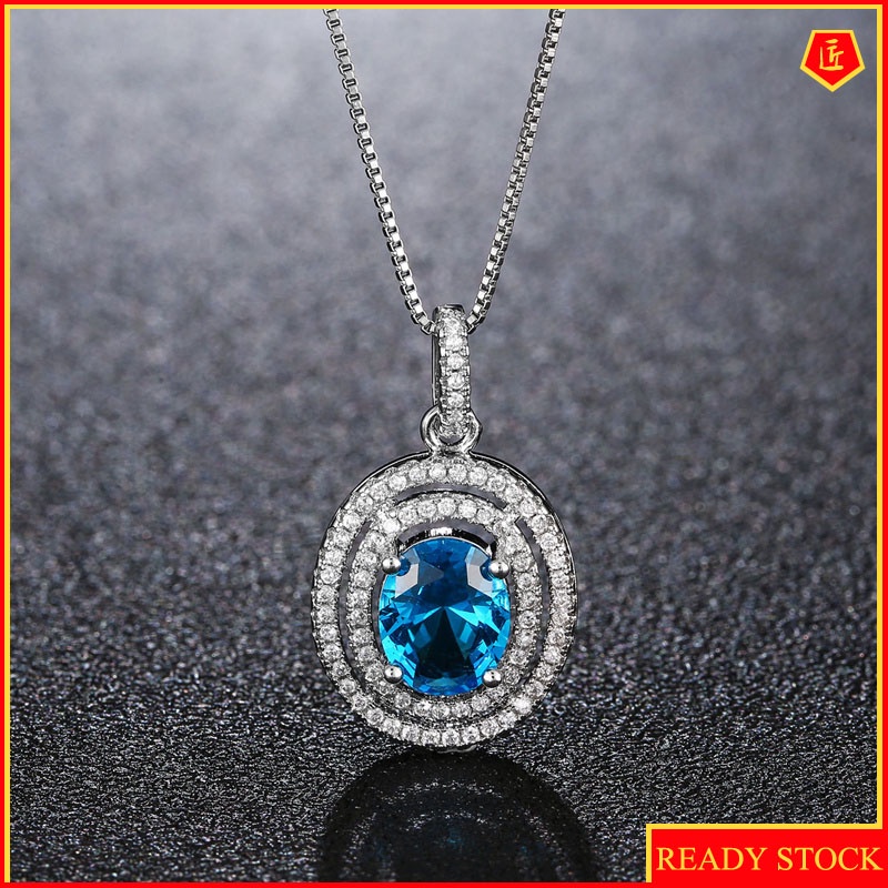 [Ready Stock]Creative European and American Fashion Platinum Oval Zircon Pendant