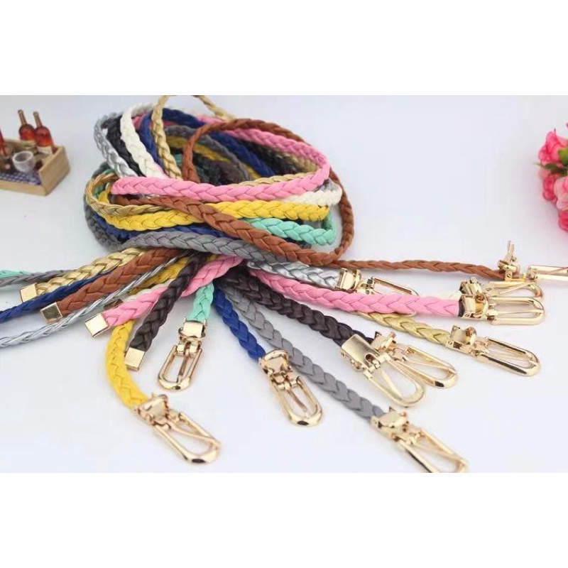 ikat pinggang wanita tipis model kepang bahan kulit pu Belt untuk wanita gesper Import