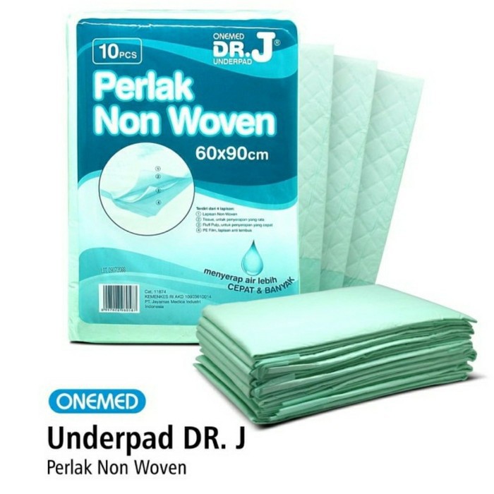 UNDERPAD DR.J ONEMED (PERLAK ALAS POPOK 60x90cm) (1 Pack isi 10 lembar)