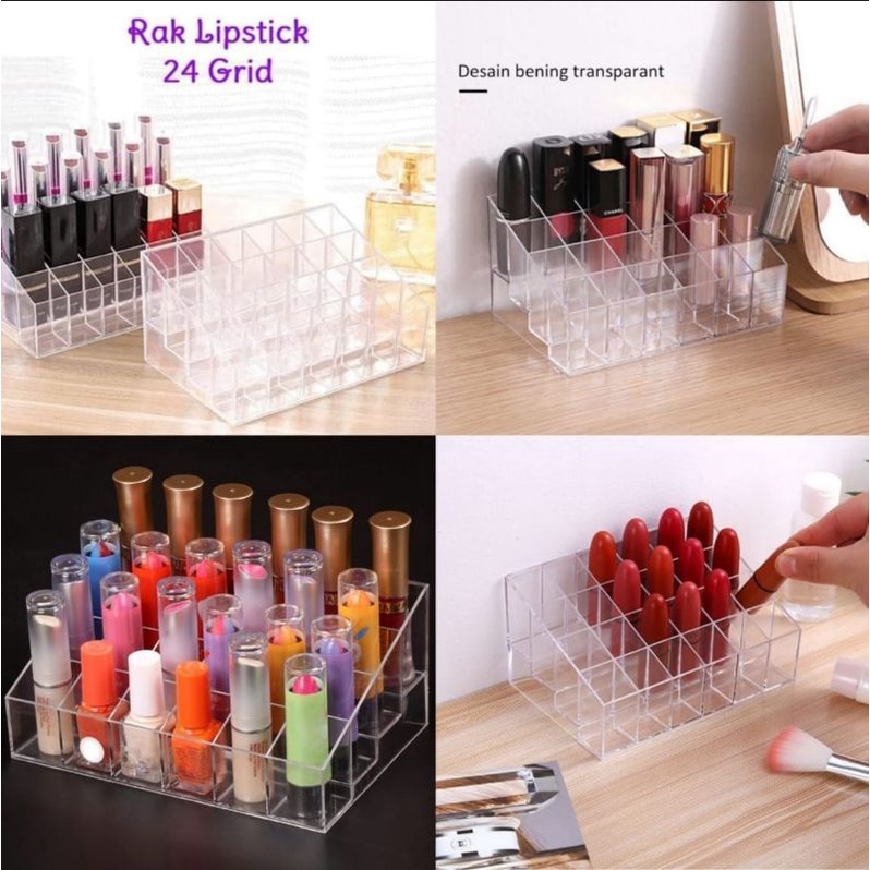 RAK KOSMETIK LIPSTIK KUTEK ACRYLIC AKRILIK MULTIFUNGSI 24 SLOT