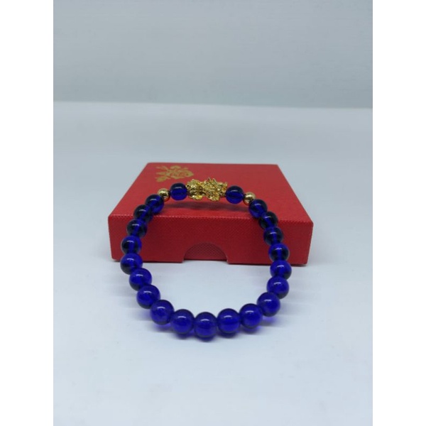 Gelang Batu Giok Asli Kombinasi Pixiu Warna Biru