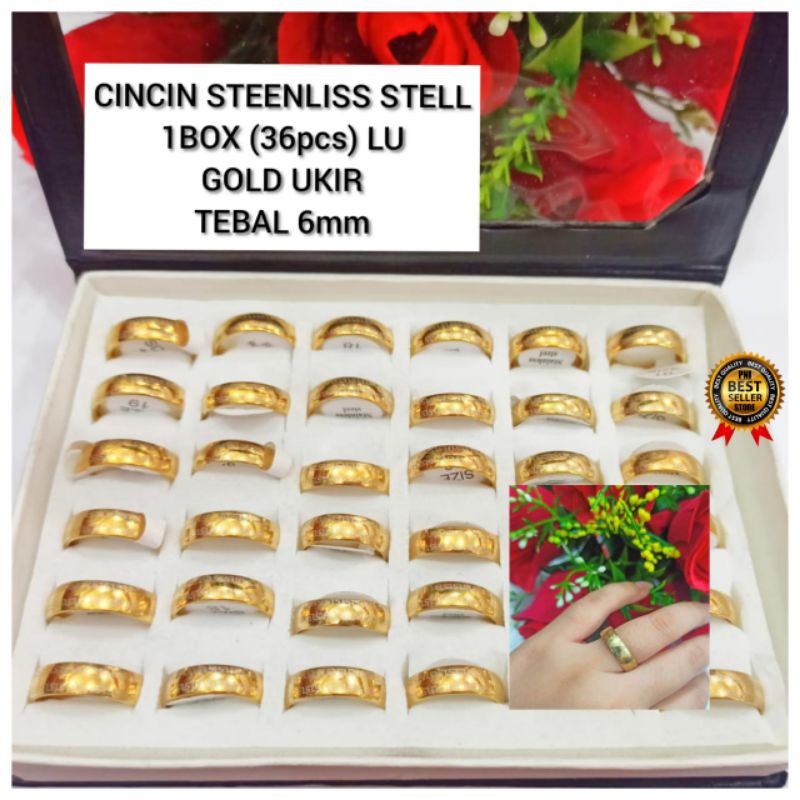 NEW GROSIR (1 BOX 36pcs ) CINCIN STEENLESS STEELSERIES WARNA GOLD