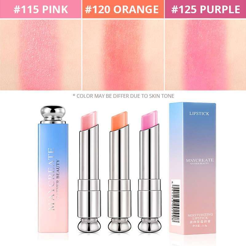 Lipstik Korea MAYCREATE Moisturizing Lipstick Color Changing / Lipgloss / Lipbalm Mencerahkan Bibir