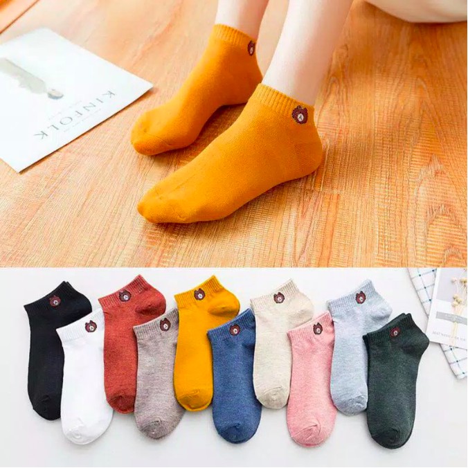 DuaWarna Kaos Kaki Ankle Beruang Kaos Kaki Pendek Semata Kaki Motif Brown Line Unisex AC001-8