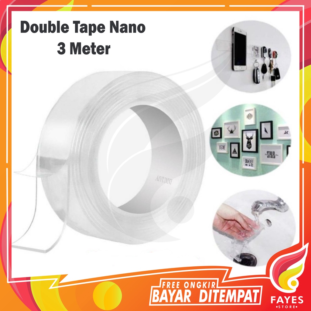

FAYES COD Double Tape Transparan Selotip Nano UKR 1MM Panjang 3M Double Slided U41