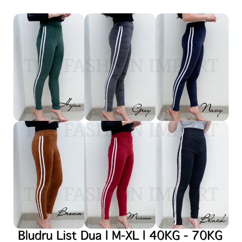 Jual ( TERMURAH ) Legging Bludru List Dua Legging Velvet Legging Wanita ...