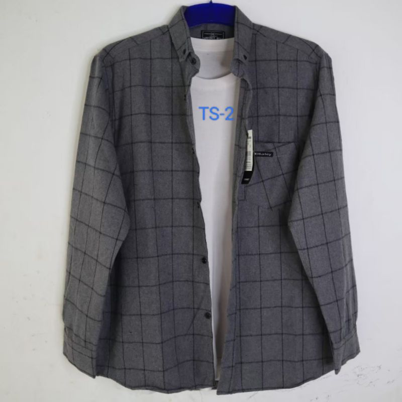 Hem Kemeja Flanel Pria Lengan Panjang Kemeja Slim Fit Motif Kotak
