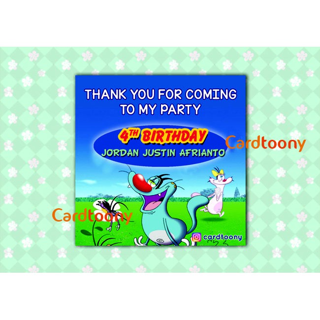 

Souvenir Kartu Ucapan Terima Kasih Oggy and The Cockroach Ulang Tahun Thanks Card
