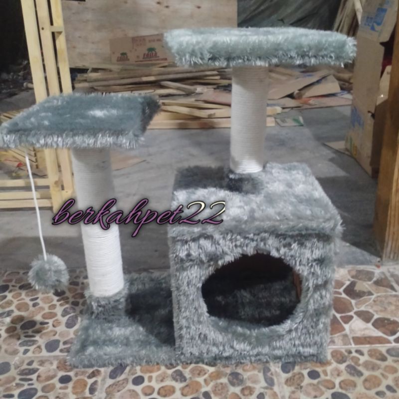 rumah kucing condo panjatan kucing 2 tingkat petshop cakaran garukan kucing rumah