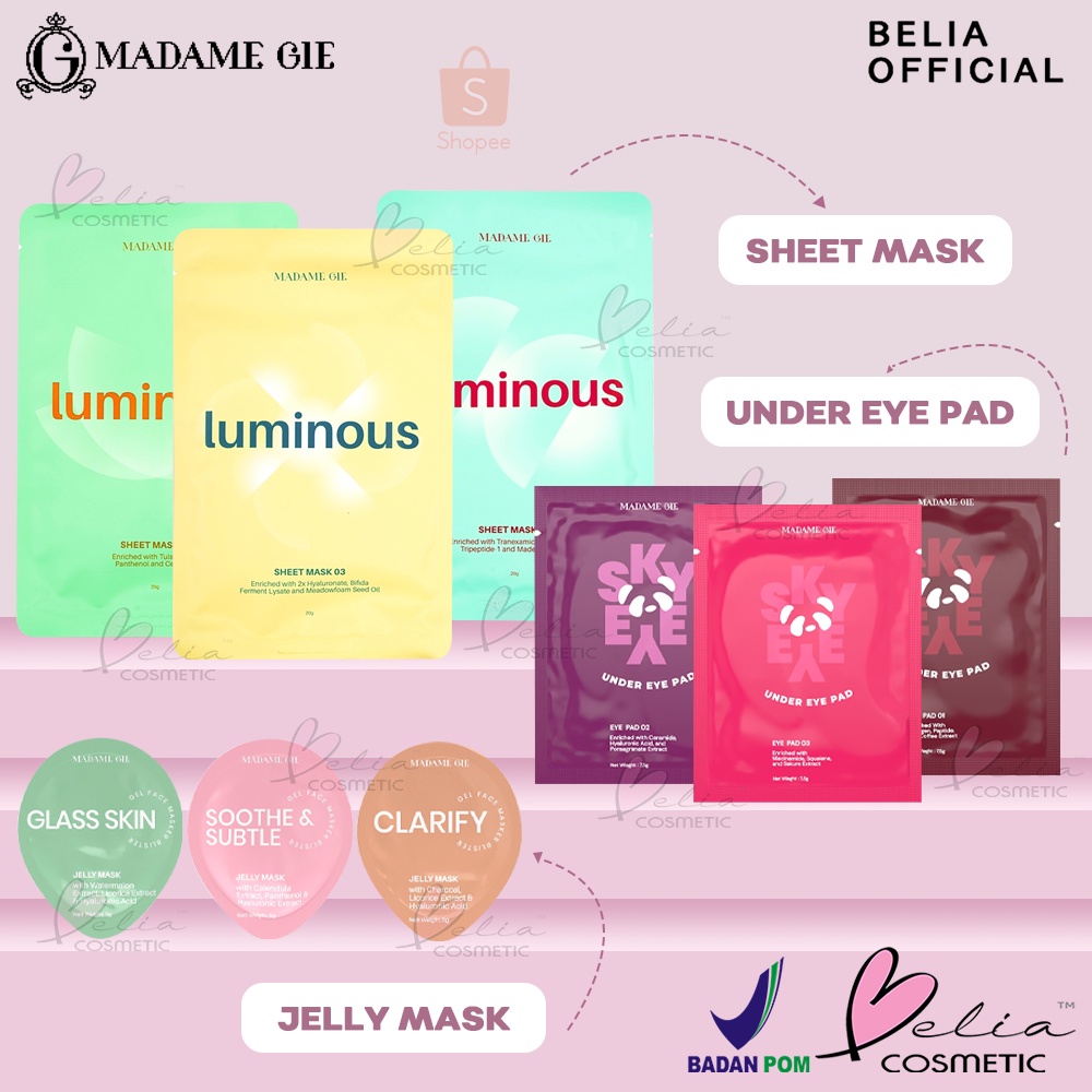 ❤ BELIA ❤ MADAME GIE Luminous Sheet Mask | Sky Eye Under Eye Pad | Gel Face Mask Blister | BPOM