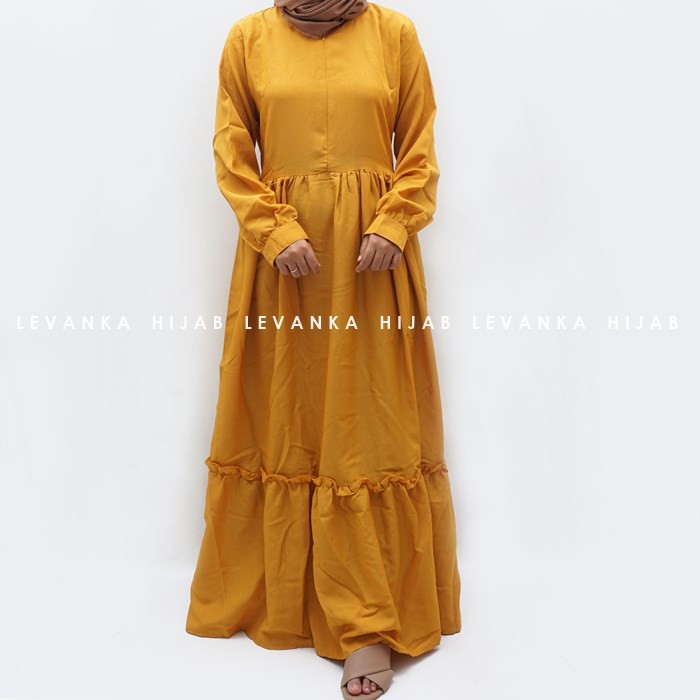 Gamis Polos Busui bahan Moscrepe / Gamis Ruffle renda kode GPj