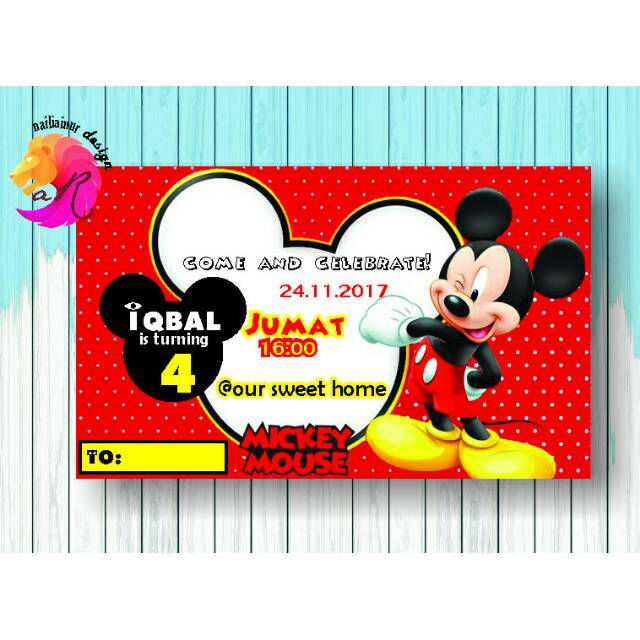 Kartu Undangan Ulang Tahun Birthday Card Invitation Mickey Minnie Mouse