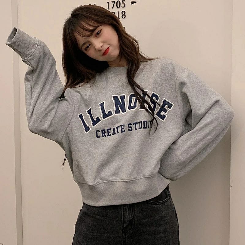 ILLNOISE CROP SWEATER WANITA CREWNECK FLEECE OBLONG BASIC