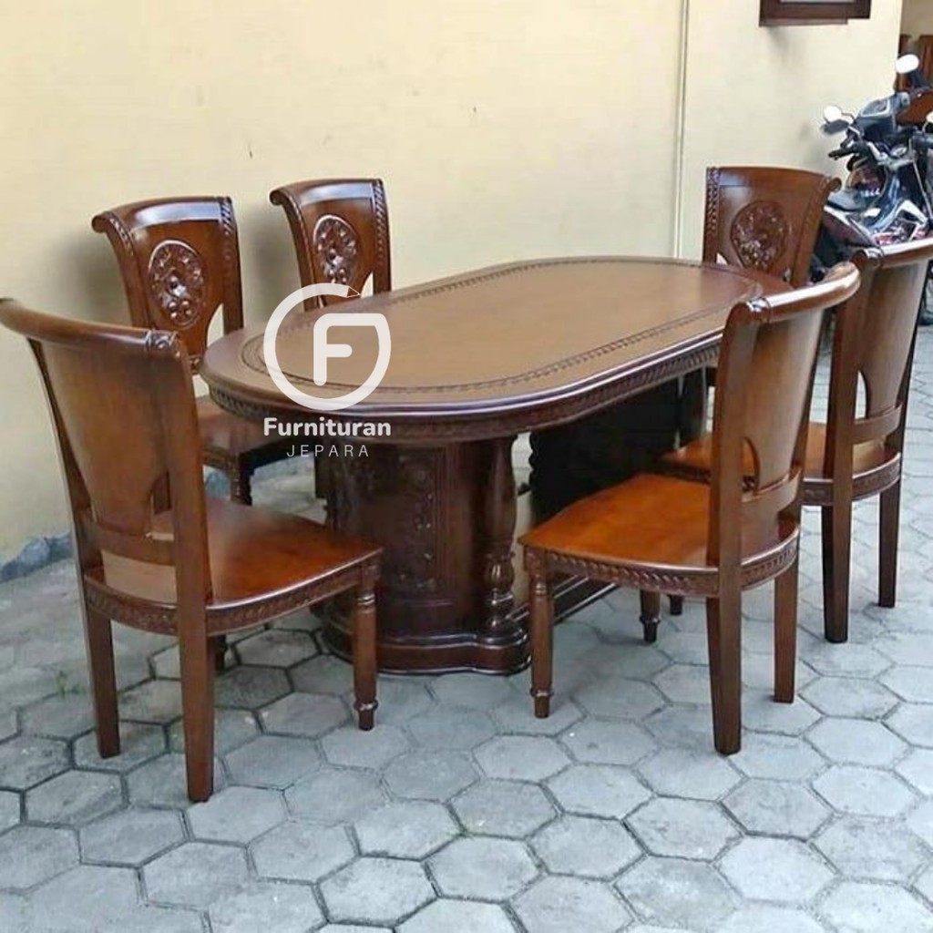 Meja Makan Jati Kursi 6 | Meja Makan Salina Mewah Antik Jepara