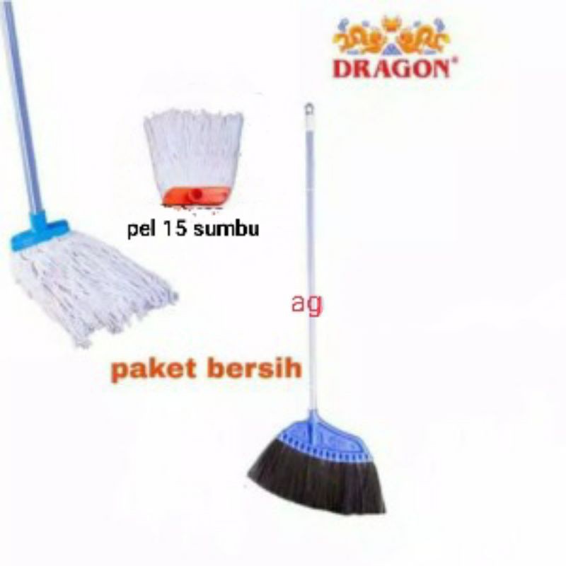 PROMO paket bersih sapu ijuk dragon + pel 15 lantai dragon