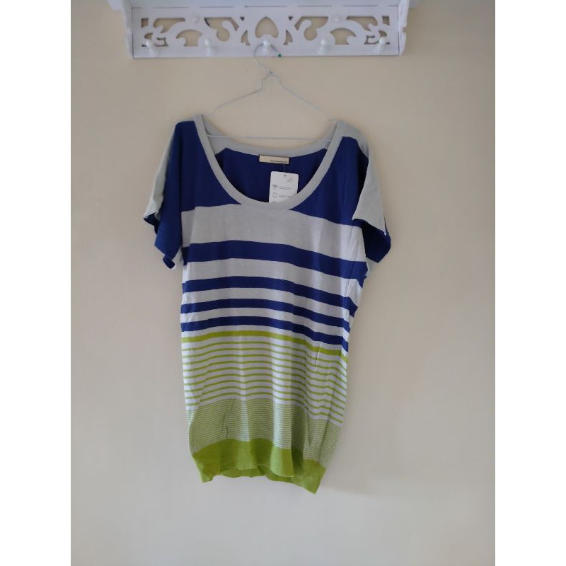 BAJU CEWEK RAJUT LENGAN PENDEK IMPORT GARIS GARIS