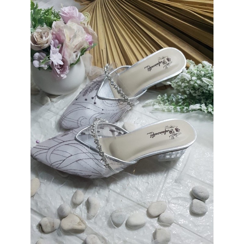 sepatu azwa purple silver tinggi 3cm kaca