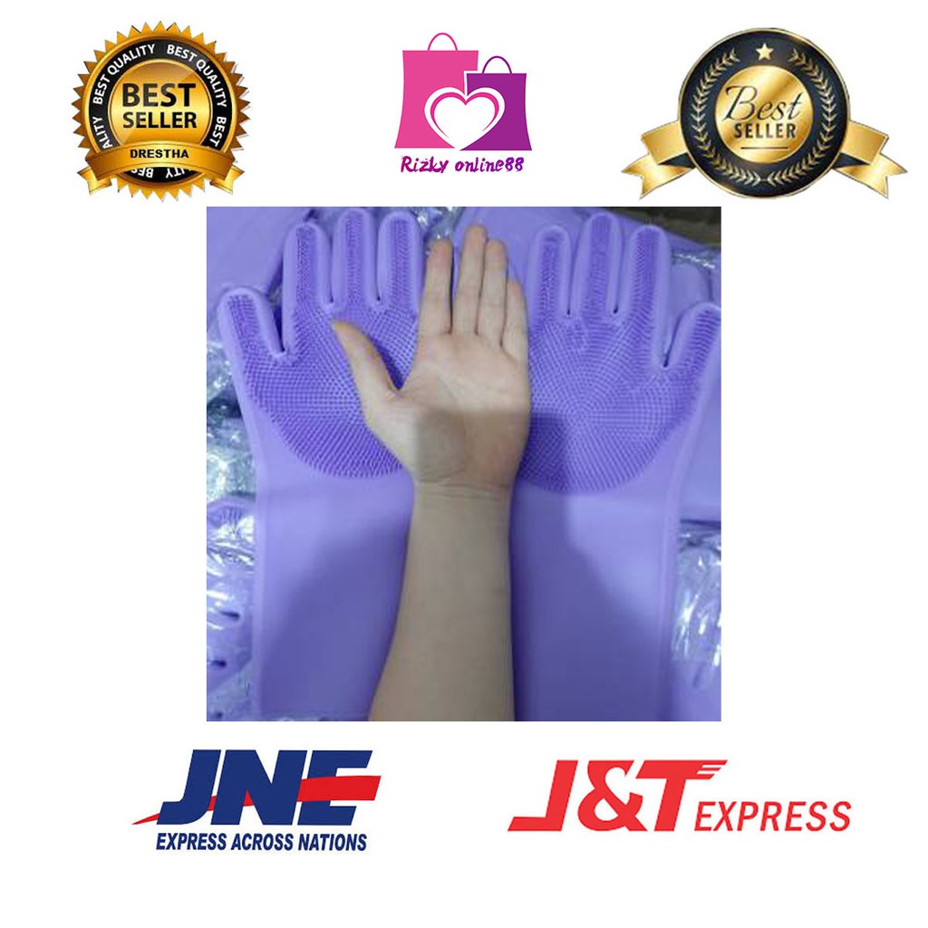 Rizkyonline88 sarung tangan cuci piring silikon (1 pasang) tebal &amp; murah