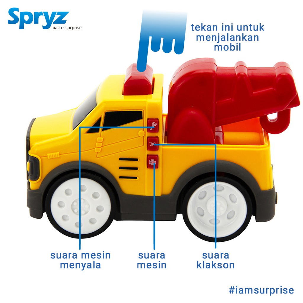 Spryz Press &amp; Go Skala 1:24 Mainan Mobil Konstruksi dengan Lampu &amp; Suara