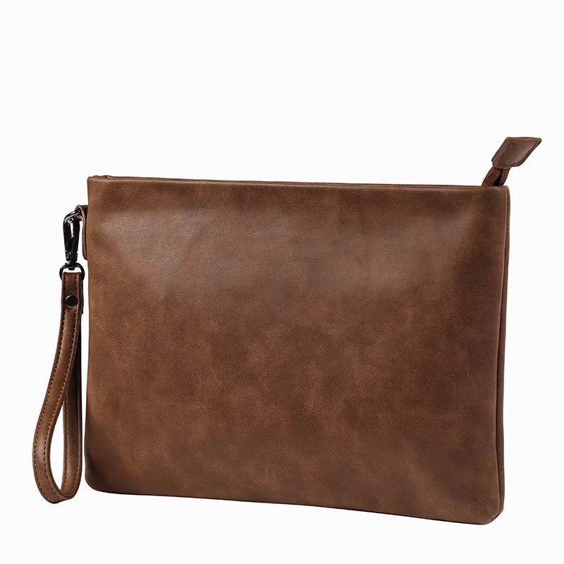 Clutch Bag Pria Wanita Kulit- Brown Wallet Clutch Bag Purses PU Leather Wallets Wristlet