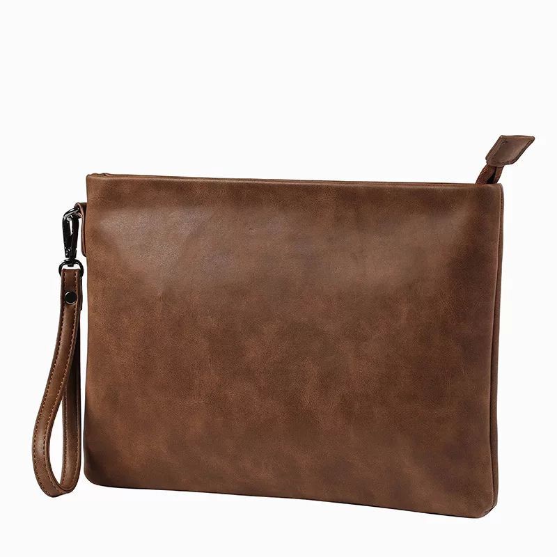 Clutch Bag Pria Wanita Kulit- Brown Wallet Clutch Bag Purses PU Leather Wallets Wristlet