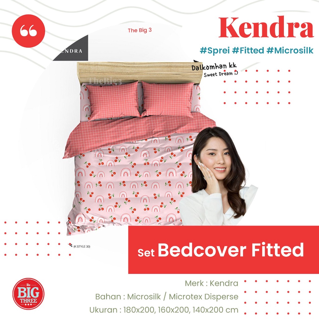 Bedcover + Sprei KENDRA 180x200 / 160x200 Arcadia Butterfly Blue Marocco Iris Marvel Naomi Arista Tsum Tsum Day Dream Cactus Love Spring Leaves Cherry Kiss Sweet Dream - King 180 160 Queen BC TBT