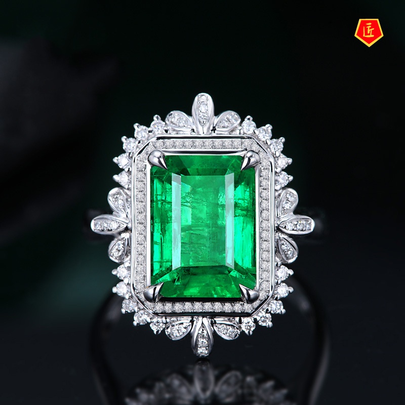 [Ready Stock]5 Karat Emerald Ring 18K Gold Elegant Temperament