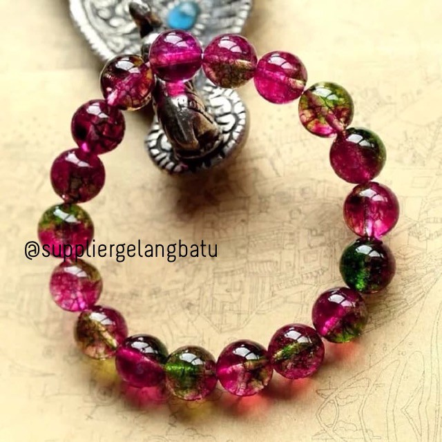 Gelang Batu Natural Water Melon Quartz 10mm - Original Stone kuarsa aksesoris fashionita pria wanita