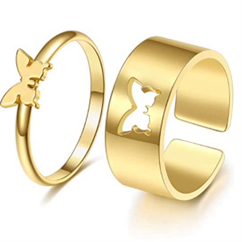 2pcs / Set Cincin Desain Kupu-Kupu Hollow Out Gaya Punk Romantis Untuk Hadiah Valentine