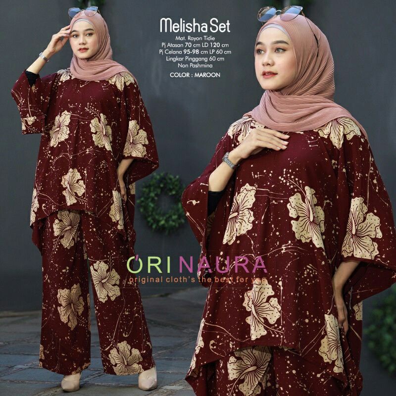 Melisha Set - One Set Jumbo Waka Waka Setelan Wanita Rayon Premium  Set Celana Panjang Batik Bigsize Kekinian