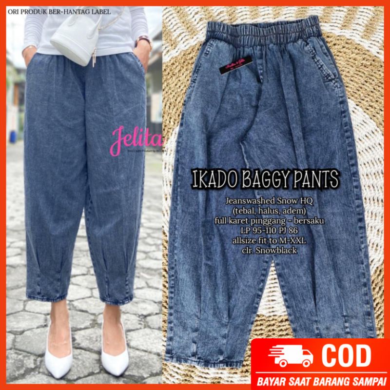 trendi baggy pants size Fit to L - XL best seller / celana jeans wanita premium quality