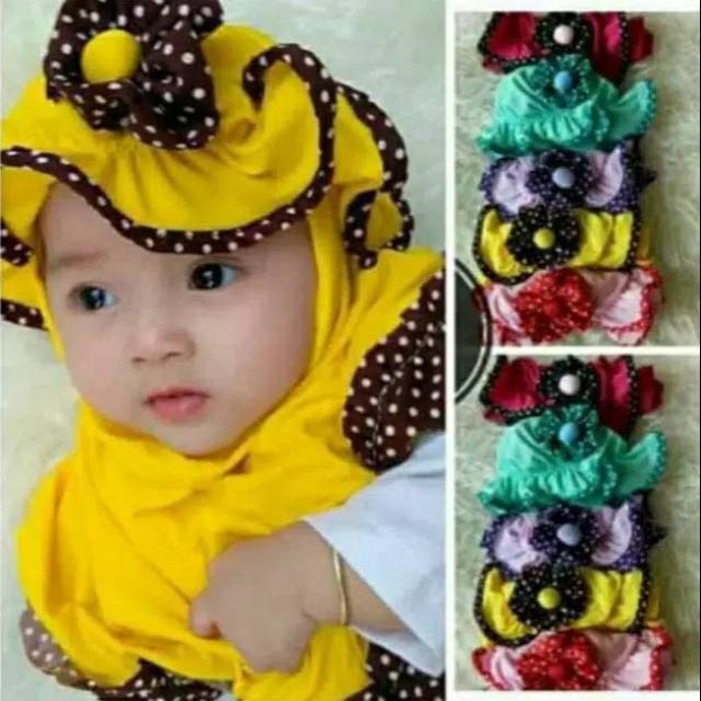 Jilbab Anak Polka Bayi Topi Garis Grosir J10