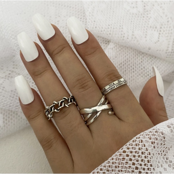 SET 3PCS CINCIN WANITA TITANIUM KOREA AKSESORIS ANAK PEREMPUAN GAYA HIP HOP RING SIMPLE IMPORT CNC7